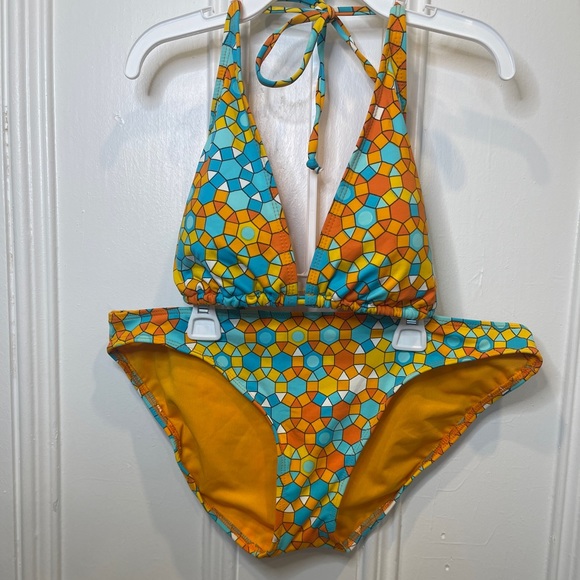 Blue Notes Other - Blue Notes Orange and Aqua Mosaic Bikini Size M